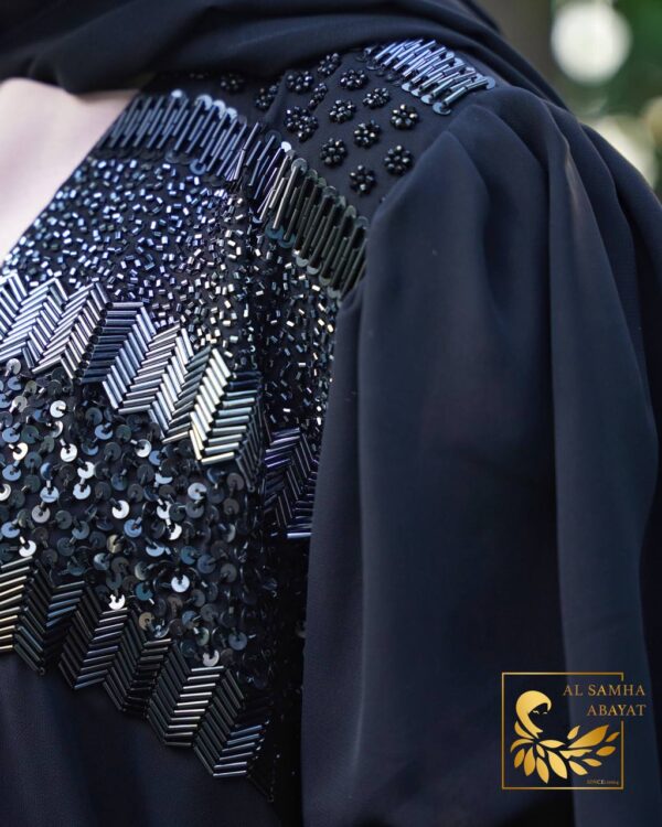 Abaya Double Chiffon Fabric handwork Arrow beads - Image 2