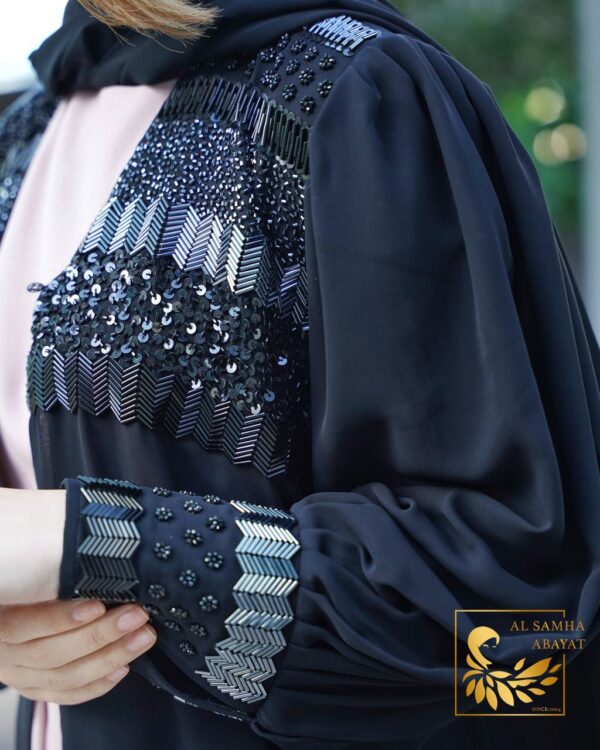 Abaya Double Chiffon Fabric handwork Arrow beads - Image 4